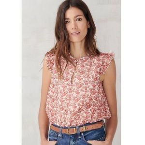NWT Lucky Brand Romantic Floral Flutter Sleeve Top Pink Multi Size Med